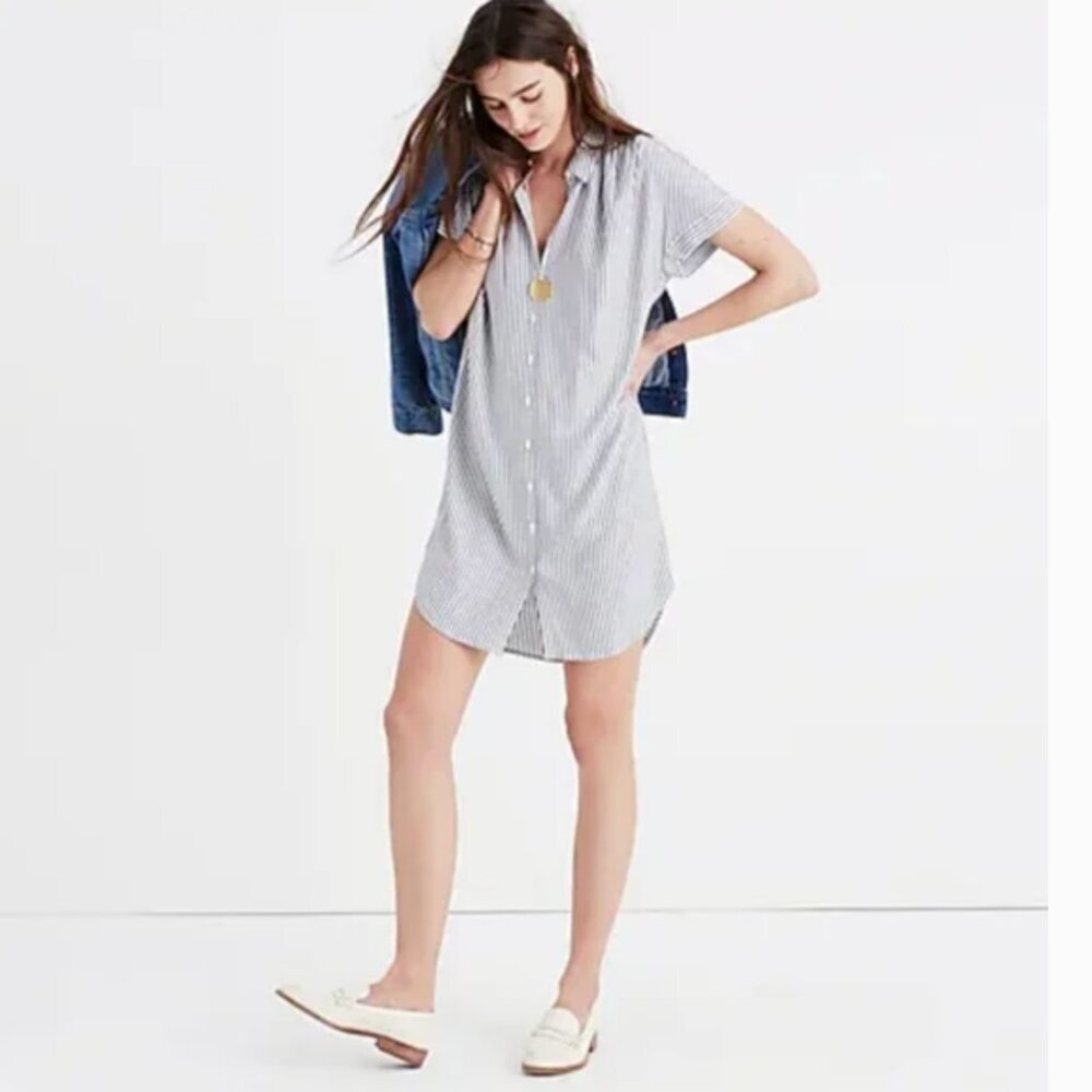 Striped Short Sleeve Shirt Dress